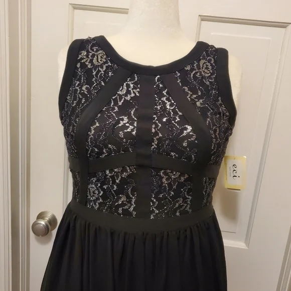 NWT ECI New York Black/Silver Cocktail Dress Size 14 Missy Retail $64.00 - Picture 6 of 13